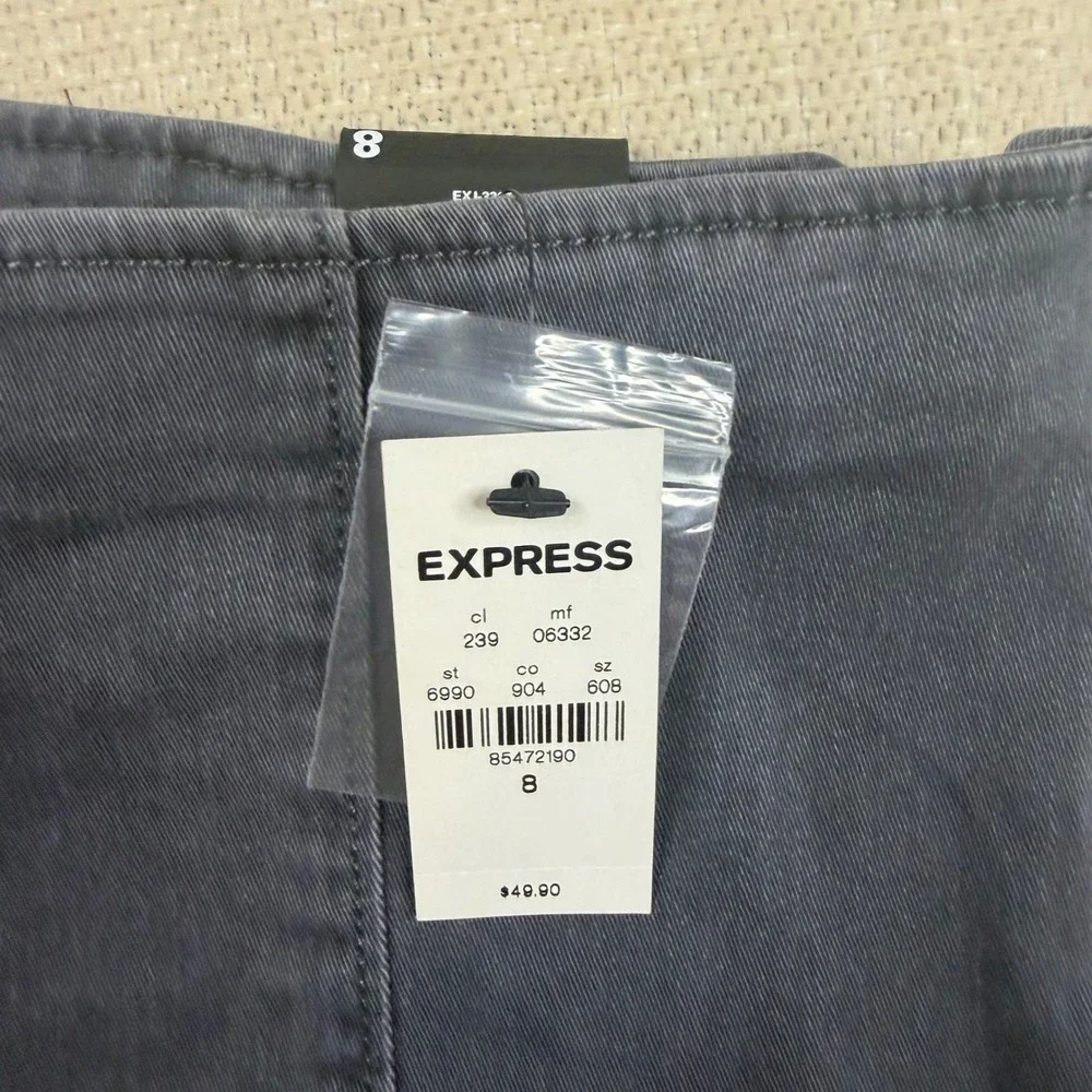 Express High Rise Seamed Denim Shorts Charcoal Gray Side Zip Tassel Size 8 NEW